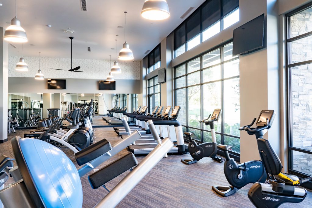 Gym with high ceiling and exercise machines