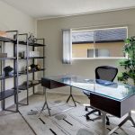 Interior of a room set up as an office.