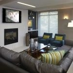 Interior of living room with TV and modern decor.