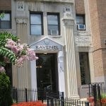 View of the entrance of the apartment building.
