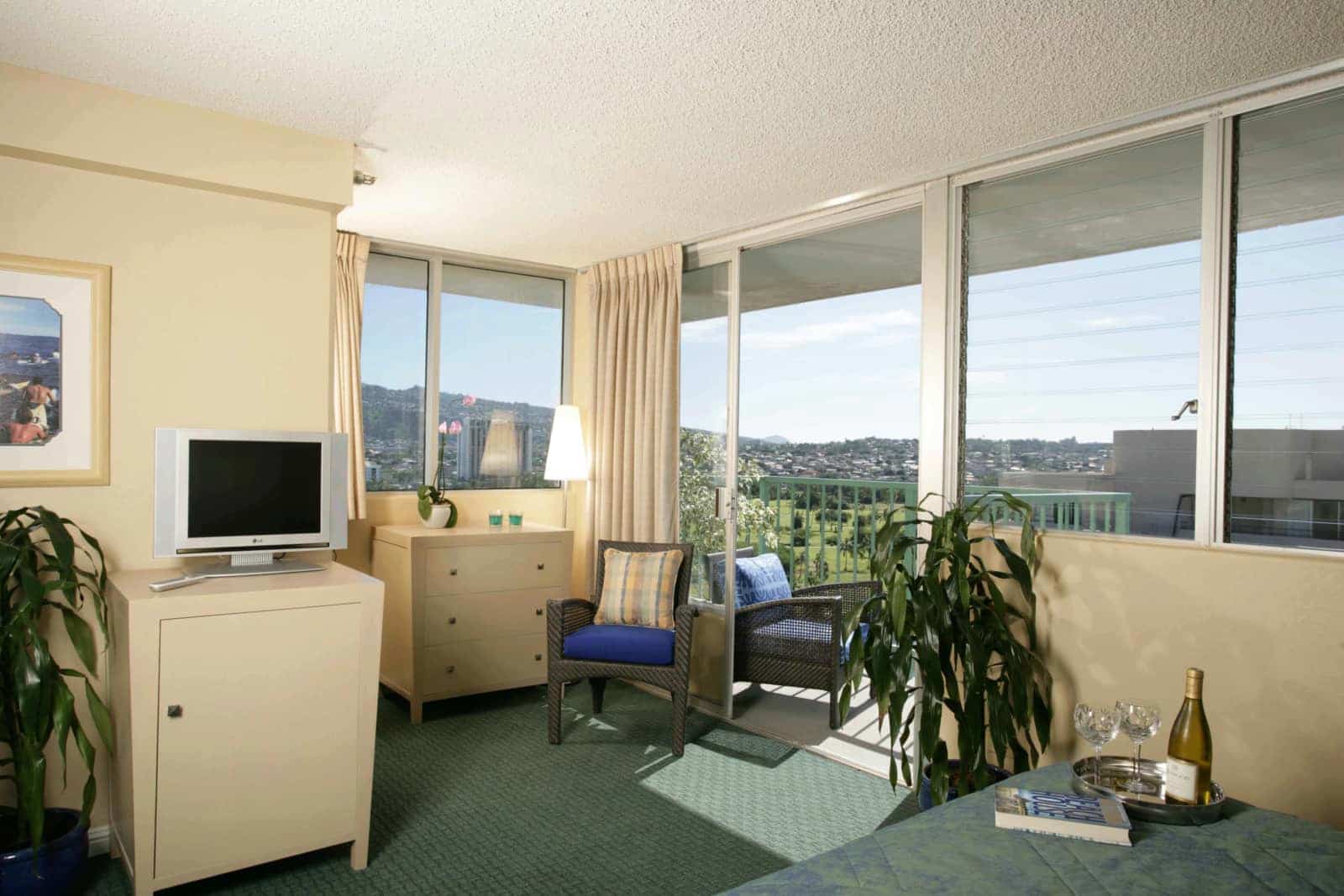 Looking out the bedroom windows and sliding glass door.