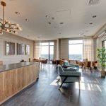 Private dining area with fireplace and open kitchen