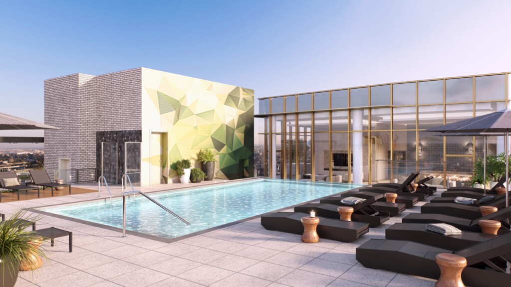 Exterior of roof top deck with swimming pool