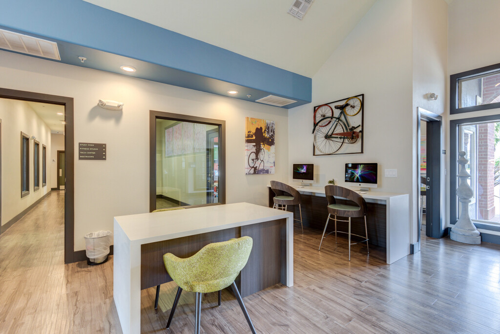 Interior of common area with computer work stations